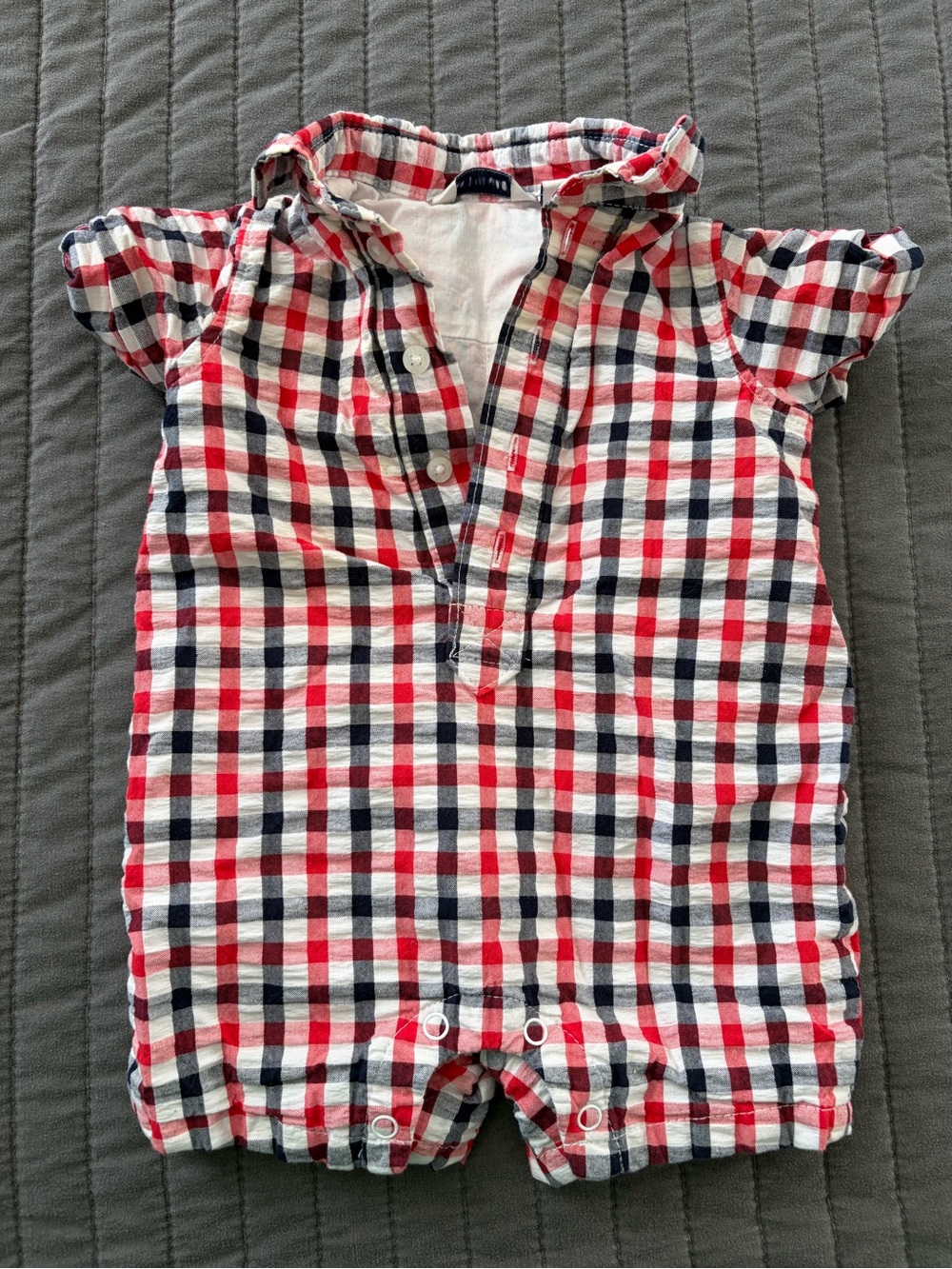 Janie and Jack Baby Boy 0-3M Red White Navy Check Shortall Romper Americana